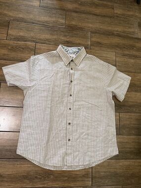 Report Collection Linen Blend Striped Short Sleeve Shirt Men’s Size XL
